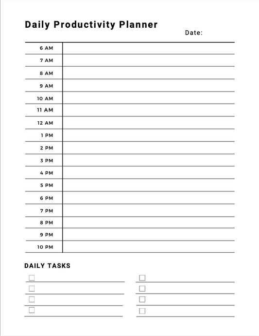 hourly productivity planner